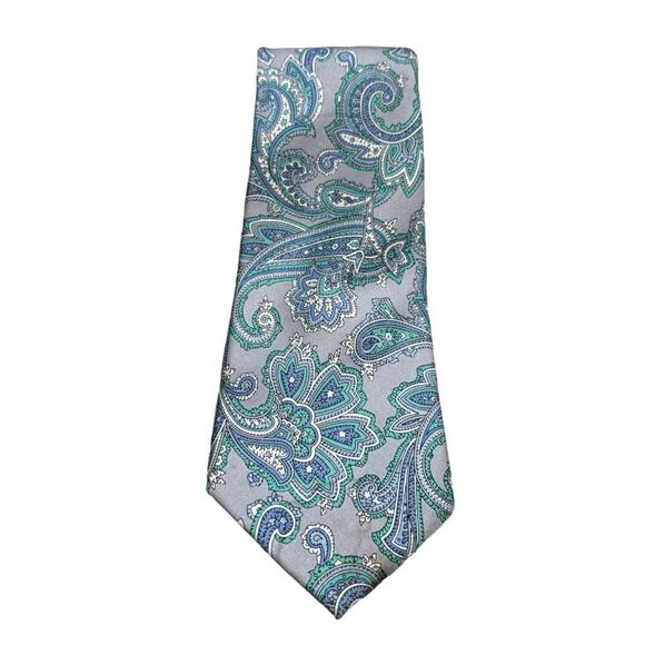 Men’s Countess Mara 100%‎ Silk Neck Tie Grey and Blue Paisley Print